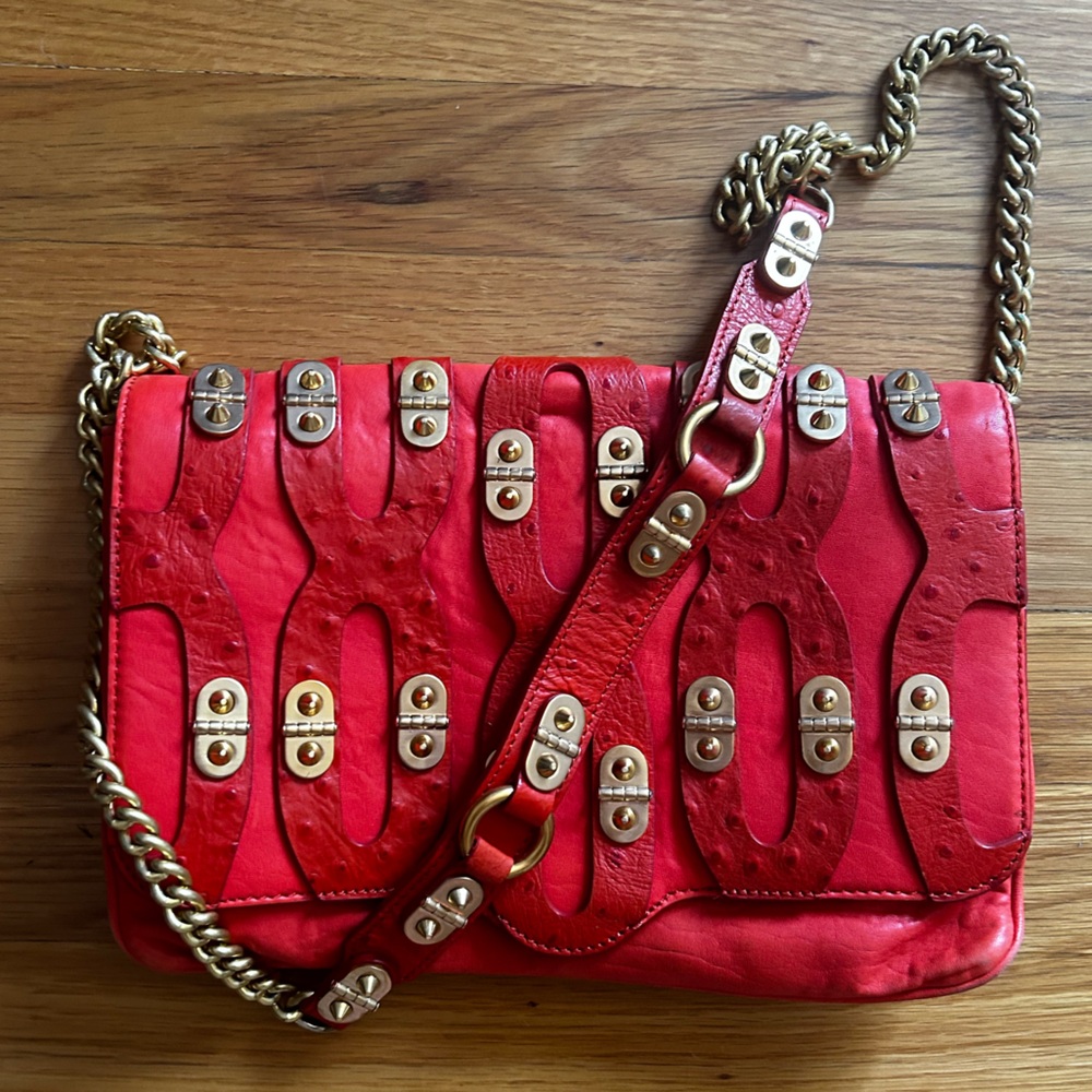 Rare Vintage Rebecca Minkoff Orange Red Crossbody Chain purse bag